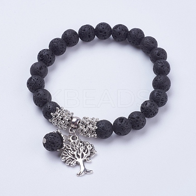 Natural Lava Rock Stretch Charm Bracelets X-BJEW-JB03478-01-1