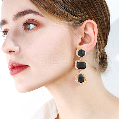 4 Pairs 4 Colors Oval & Teardrop & Rectangle Rhinestone Dangle Stud Earrings EJEW-AN0003-05-1