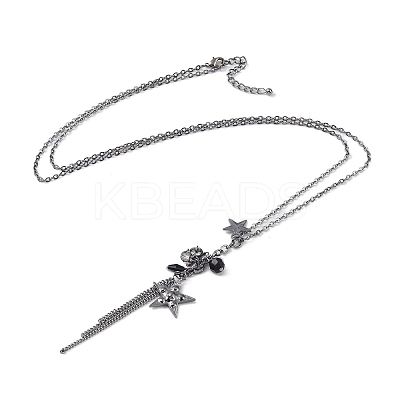 Alloy Star Tassels Pendant Necklace NJEW-M221-02B-1