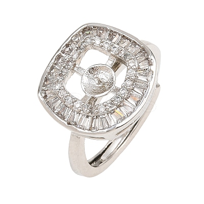 Brass Micro Pave Cubic Zirconia Adjustable Ring Components KK-CBAC351-03P-1