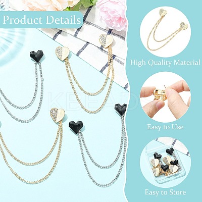 4Pcs 2 Styles Heart Rhinestone Lapel Pins JEWB-CJ0003-34-1