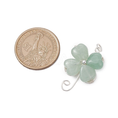 Natural Green Aventurine Copper Wire Wrapped Shamrock Pendants PALLOY-JF02970-01-1