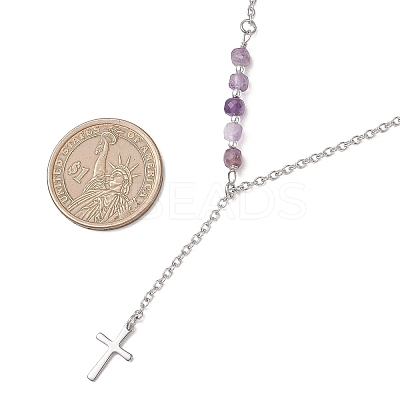 Natural & Synthetic Mixed Stone Faceted Cube Beads & 304 Stainless Steel Cable Chain Tassel Cross Pendant Necklaces NJEW-JN05845-1