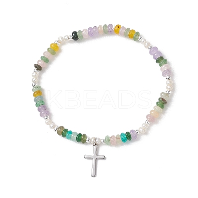 Cross 304 Stainless Steel Charm Bracelets BJEW-JB13112-1