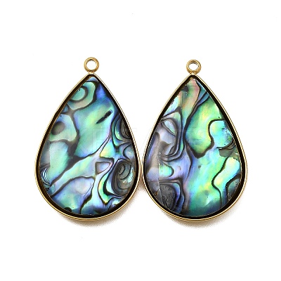 304 Stainless Steel Pave Natural Paua Shell Pendants STAS-Z125-01F-G-1