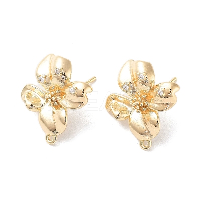 Brass Micro Pave Cubic Zirconia Stud Earring Findings KK-E107-19G-1