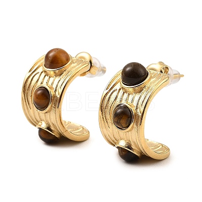 Real 18K Gold Plated 304 Stainless Steel Arch Stud Earrings with Resin Beaded EJEW-G358-01G-01-1