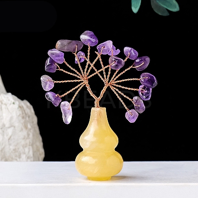 Natural Amethyst Chips Tree of Life Decorations with Topaz Gourd Base PW-WGCDFFC-08-1