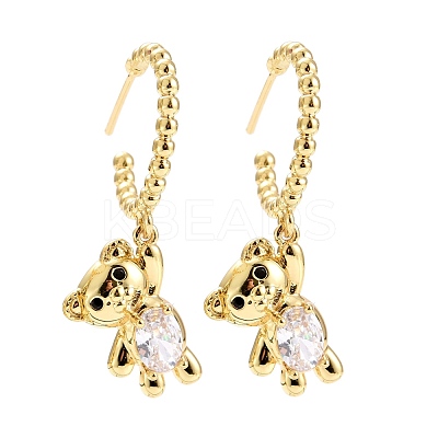 C-Shape with Bear Cubic Zirconia Dangle Stud Earrings EJEW-E167-09G-1
