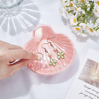 Shell Shaped Porcelain Jewelry Storage Display Trays for Rings AJEW-SP0006-06A-02-1