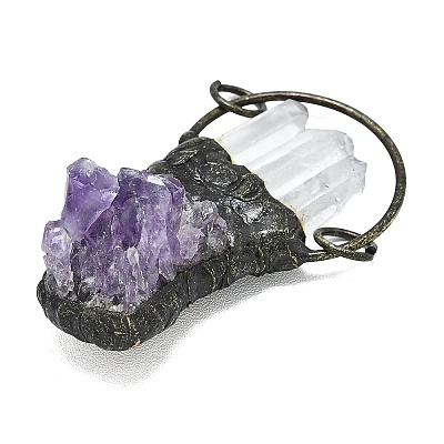 Electroplated Raw Natural Amethyst and Quartz Crystal Big Pendants G-K404-02AB-1
