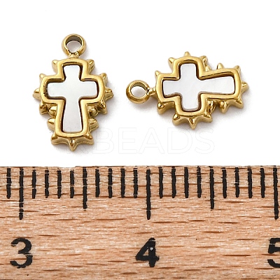 304 Stainless Steel Pave Natural White Shell Cross Charms STAS-S163-26G-1