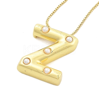 Brass & Plastic Pearl Letter Pendant Box Chain Necklaces for Women LS-NJEW-U017-01G-26-1