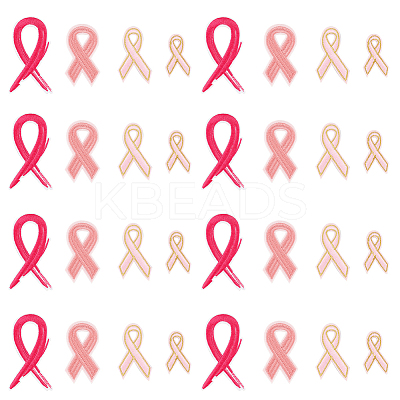 32Pcs 4 Style Breast Cancer Awareness Ribbon Computerized Embroidery Cloth Iron on Patches PATC-FG0001-31-1