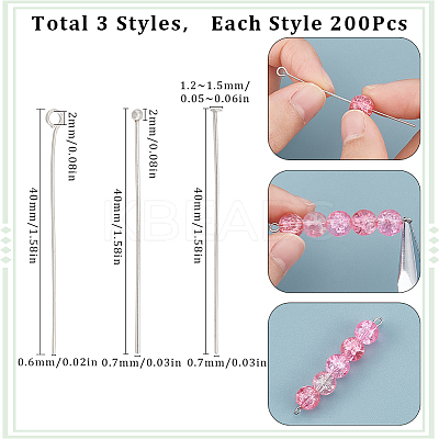 600Pcs 3 Styles 304 Stainless Steel Ball Head Pins & Flat Head Pins & Eye Pins STAS-SC0007-81-1