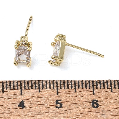 Brass Micro Pave Clear Cubic Zirconia Stud Earrings KK-CBA56EF-40G-04-1