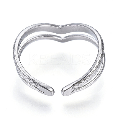 Non-Tarnish 304 Stainless Steel Heart Open Cuff Ring LS-RJEW-N040-46-1