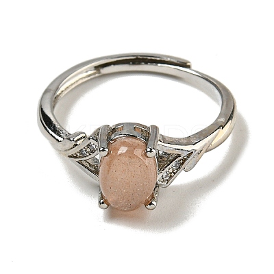 Oval Natural Sunstone Adjustable Rings RJEW-Q818-01P-02A-1