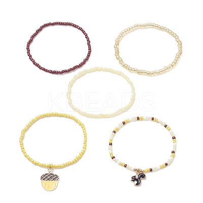 5Pcs 5 Style Glass Seed Beaded Stretch Bracelets Set BJEW-JB09395-1