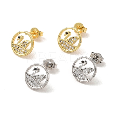 Cubic Zirconia Hollow Out Swan Stud Earrings EJEW-F301-05-1