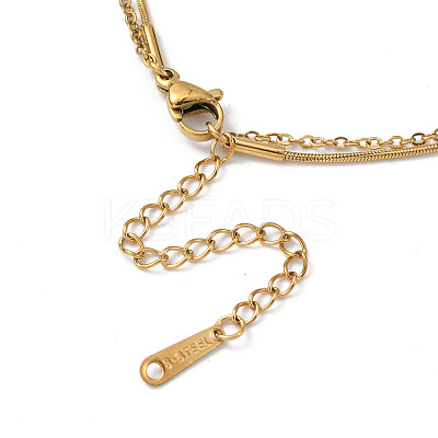 304 Stainless Steel Cable & Round Snake Chains Double Layer Necklace NJEW-Z028-03G-1