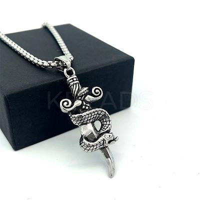Vintage 304 Stainless Steel Snake Sword Shaped Pendant Punk Necklaces for Men WD3410-1
