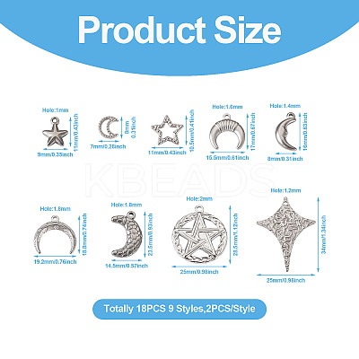 18Pcs 9 Styles 304 Stainless Steel Pendants STAS-TA0001-84-1
