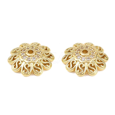Brass Micro Pave Clear Cubic Zirconia Bead Caps KK-D109-03G-1