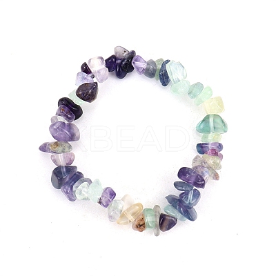 Natural Fluorite Chips Beaded Stretch Bracelet for Women PW-WG72437-19-1