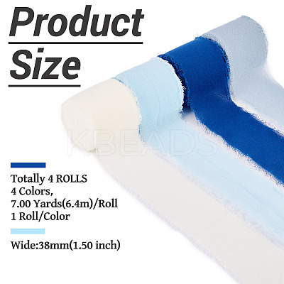 4 Rolls 4 Colors Frayed Polyester Ribbon OCOR-TA0002-87C-1