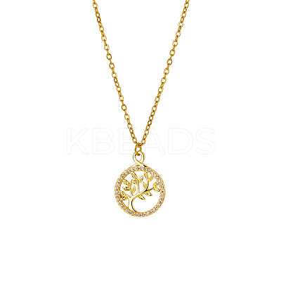 Brass Micro Pave Clear Cubic Zirconia Tree of Life Pendant Necklaces for Women WGFA3A6-01-1