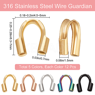 60Pcs 5 Color 316 Surgical Stainless Steel Wire Guardian and Protectors STAS-BBC0004-40-1