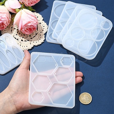 DIY Hexagon & Rhombus & Triangle & Oval Pendant Silicone Molds for DIY Earring Making DIY-YW0009-86-1