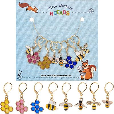 8Pcs 8 Style Bee & Honeycomb Dangle Leverback Earrings for Women HJEW-NB0001-36-1