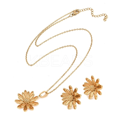 304 Stainless Steel Pendant Necklaces & Stud Earrings Set for Women SJEW-G086-01G-1
