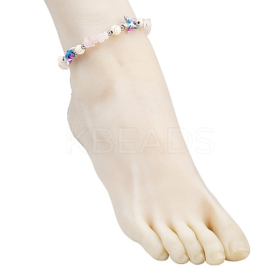 Dyed Synthetic Turquoise Starfish & Natural Rose Quartz Chip Beaded Anklets with 304 Stainless Steel End Chains AJEW-AN00733-01-1