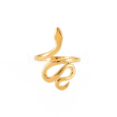 Ion Plating(IP) 304 Stainless Steel Snake Wide Open Cuff Ring for Women X-RJEW-S405-226G-1