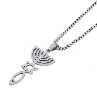 201 Stainless Steel Messianic Star of David Pendant Box Chain Necklaces LS-NJEW-M010-03P-1