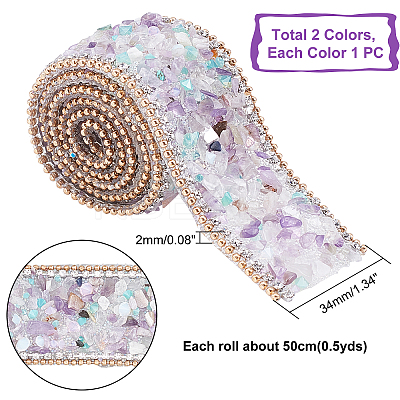 2Rolls 2 Colors Gemstone Chips Iron On Applique Metal Chain Sewing Accessories DIY-PH0002-24-1