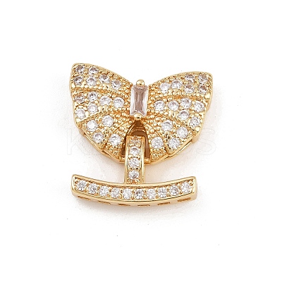 Brass Micro Pave Clear Cubic Zirconia Fold Over Clasps KK-C075-38G-1