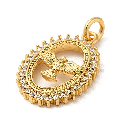 Oval with Eagle Rack Plating Brass Micro Pave Clear Cubic Zirconia Pendants KK-K377-21G-1