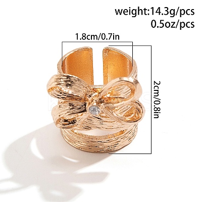 Alloy Rhinestone Bowknot Wide Open Cuff Rings for Women RJEW-S412-07KCG-1