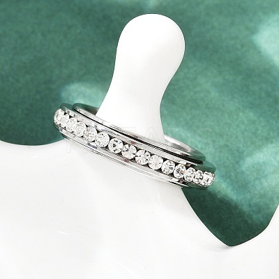 304 Stainless Steel Rhinestone Rotating Finger Rings RJEW-A074-01B-P-1