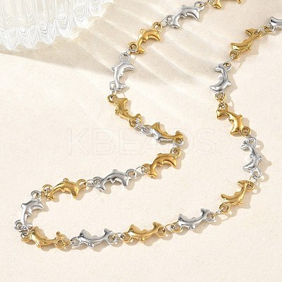 Two Tone 304 Stainless Steel Dolphin Link Chain Necklaces for Women NJEW-G201-02GP-1