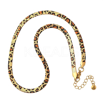 304 Stainless Steel Leopard Print Flat Snake Chain Necklaces for Women NJEW-A044-02B-G-01-1