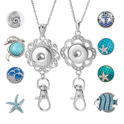 8Pcs 8 Styles Alloy Rhinestone Snap Buttons FIND-NB0006-36-1