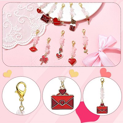 10Pcs Valentine's Day Theme Alloy Enamel Pendant Decorations HJEW-CJD00004-1