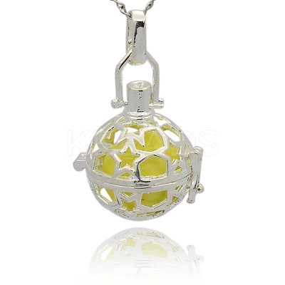Silver Color Plated Brass Hollow Round Cage Pendants KK-J226-01S-1