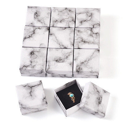 Square Marble Texture Cardboard Jewelry Ring Boxes CON-TAC0009-05A-1