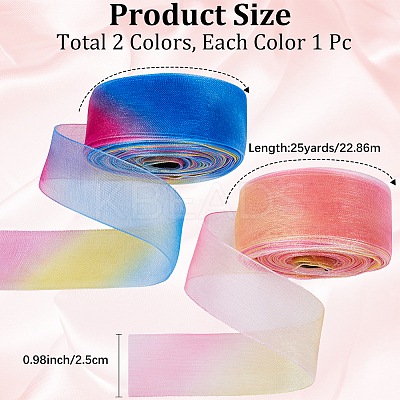 2 Skeins 2 Colors Rainbow Color Polyester Organza Ribbon SRIB-CY0001-04-1